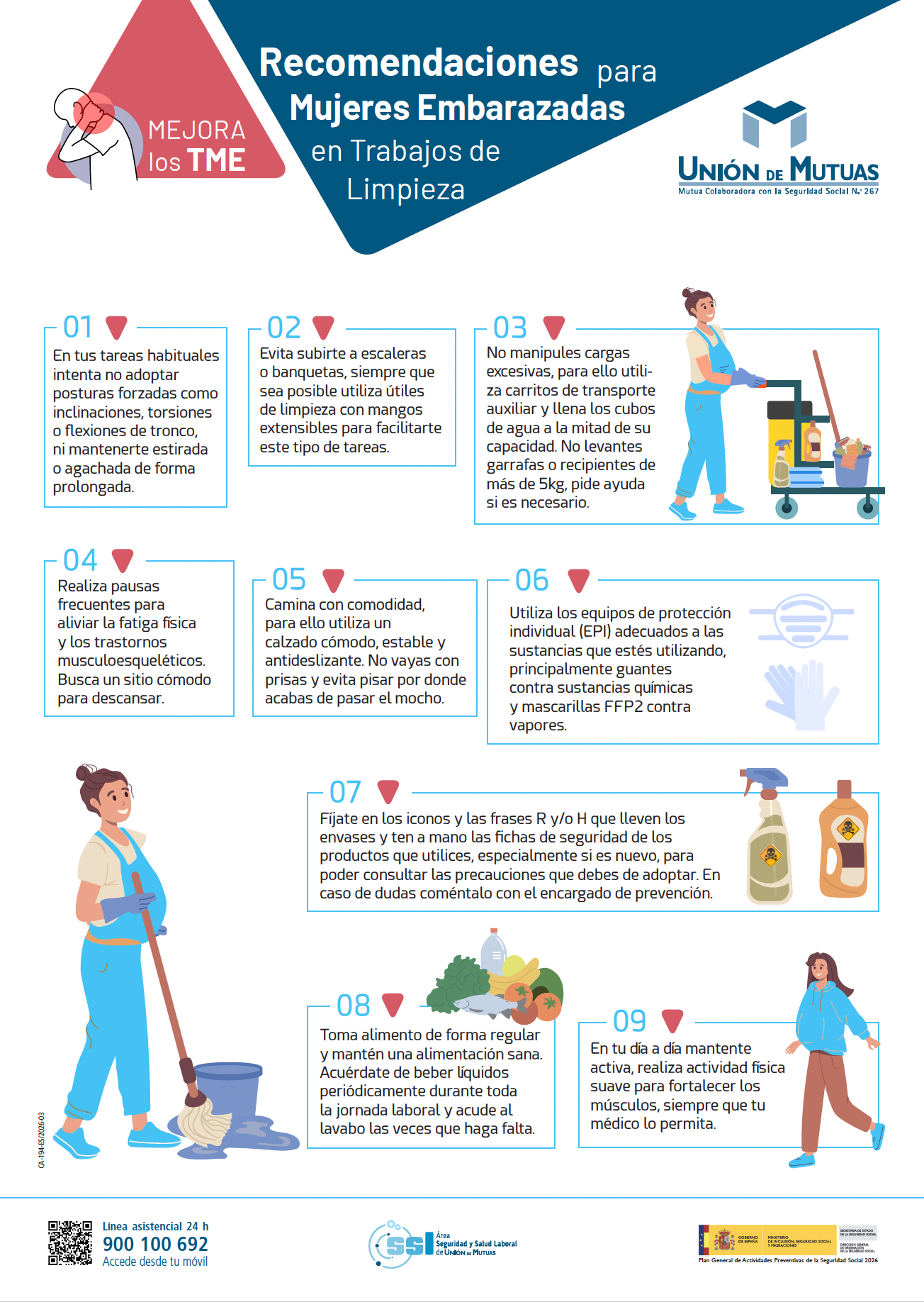 Recomendaciones embarazadas en trabajos de limpieza (cartel)