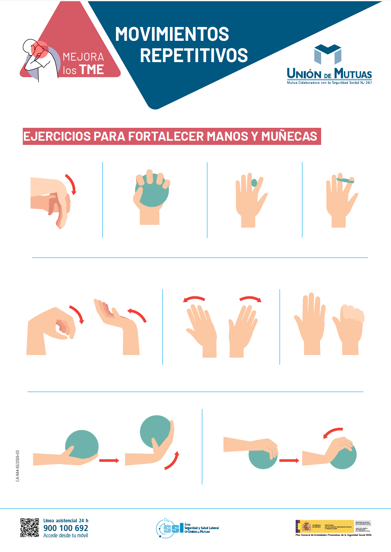 Ejercicios para fortalecer manos y muñecas (cartel)